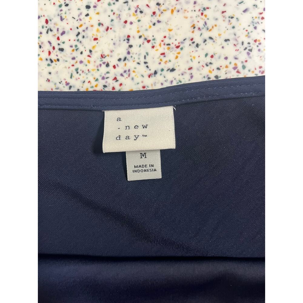 A New Day Navy Blue Satin Midi Slip Dress Y2K 90s Cocktail Women's Size M - Picture 3 of 6